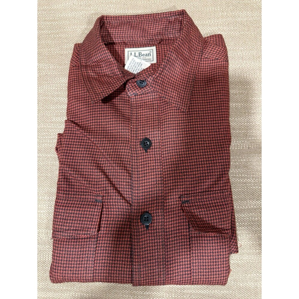 NWT LL Bean Flannel Chamois Shirt Mens Small red houndstooth